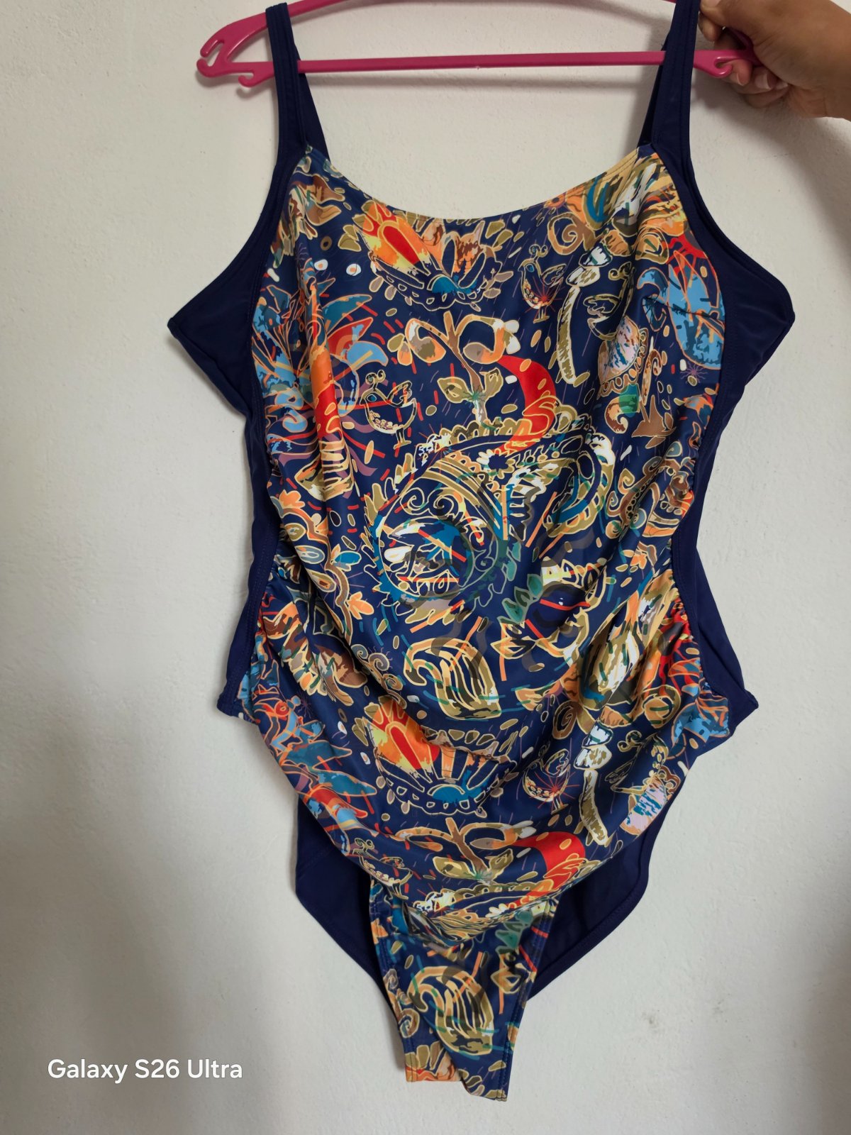 Maillot de bain 1 pièce bleu marine imprimé artistique / ethnique - Taille 3XL (Très bon état)