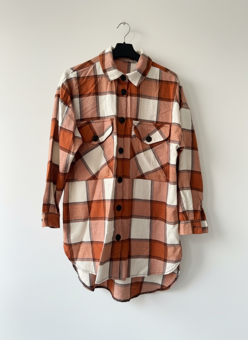 Chemise à carreaux marron et écru