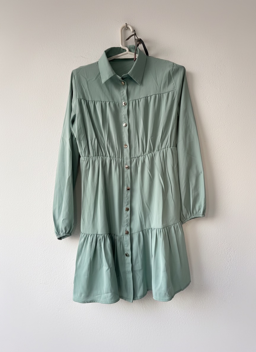Robe Chemise Courte à Volants – Manches Longues