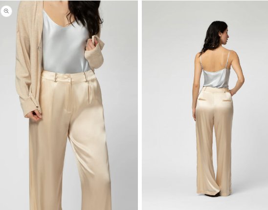 Pantalon large fluide en soie de la couleur ivoire