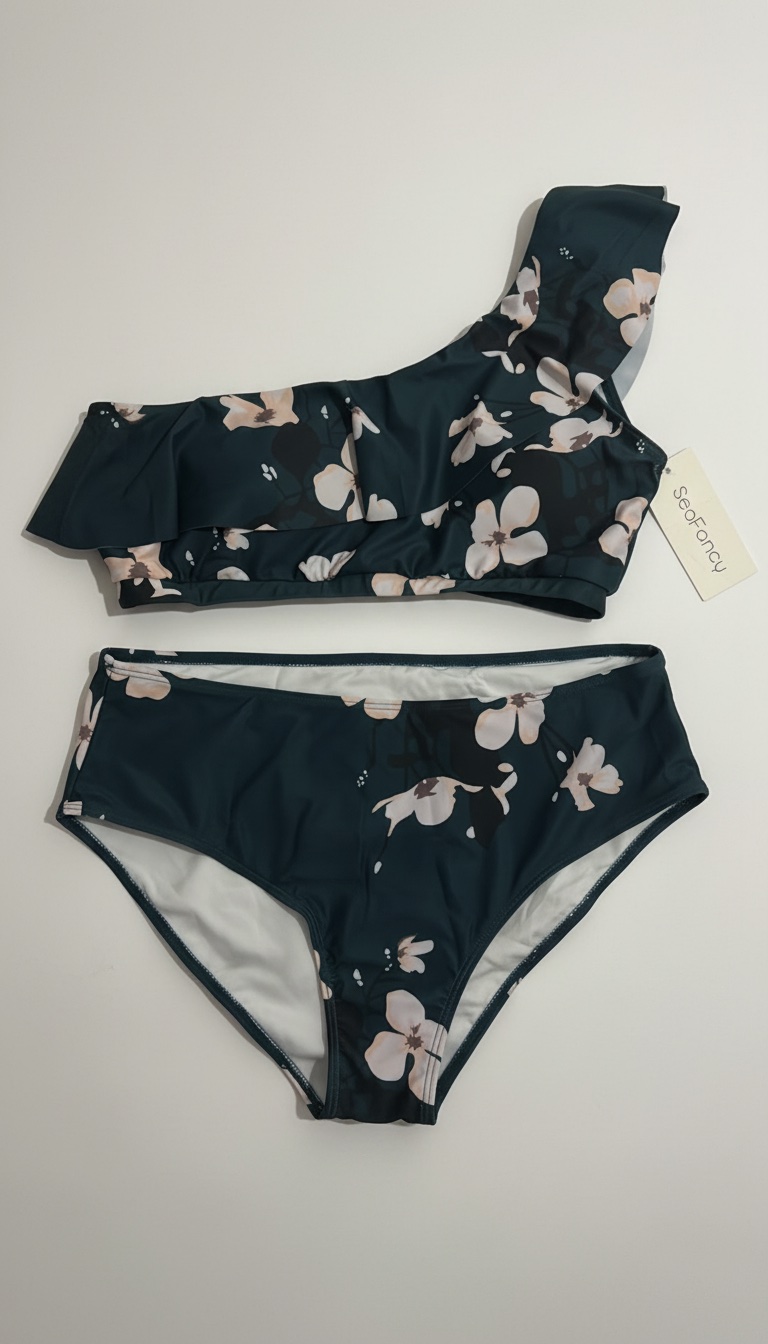 Bikini vert avec des fleures rose
