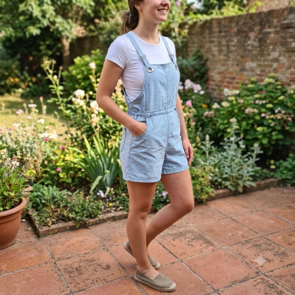 Salopette-short en jean clair – Style décontracté