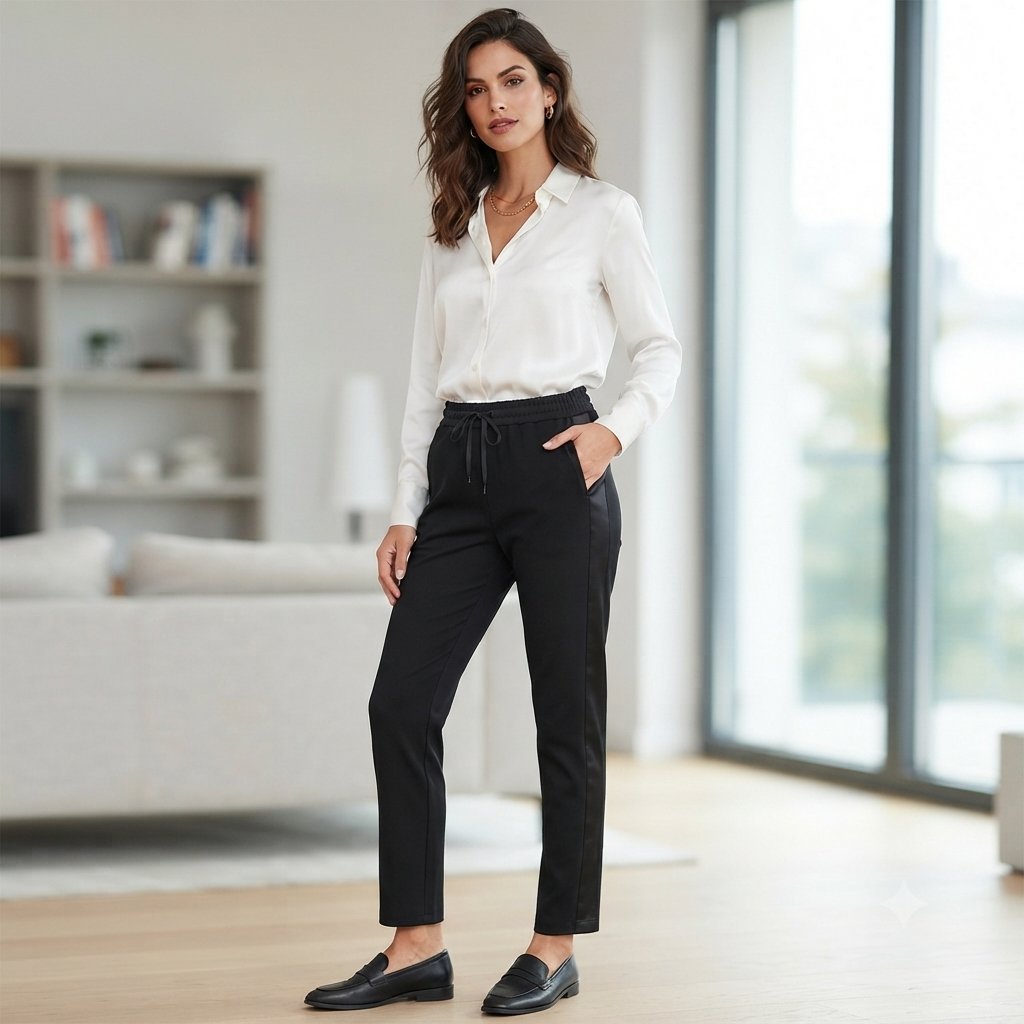 Pantalon noir élégant avec bande satinée
