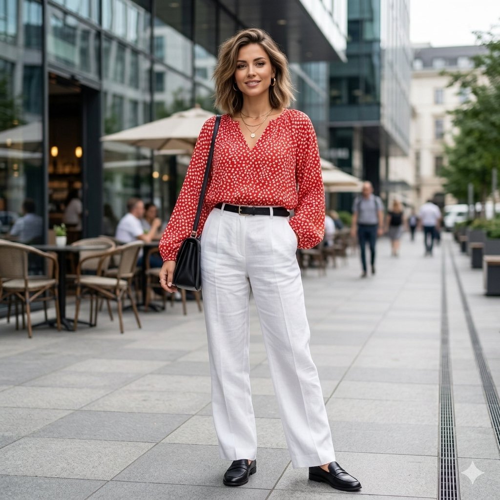 Blouse bohème rouge à fleurs blanches – Coupe fluide et chic – Taille XL