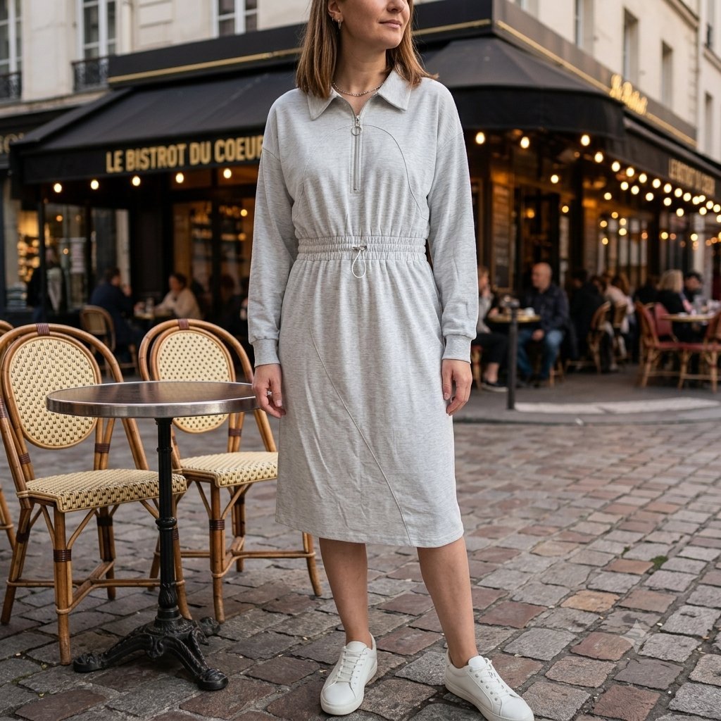 Robe mi-longue sportswear gris clair – Style décontracté chic