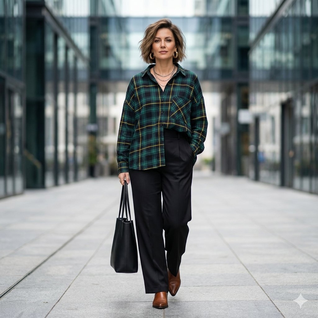 Chemise oversize à carreaux vert et marine – Style urbain chic