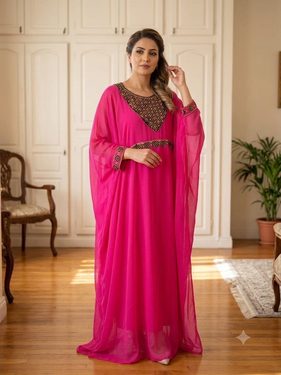 ​Robe style Koftan ajustable Fluide rose Fuchsia – Style Oriental Moderne