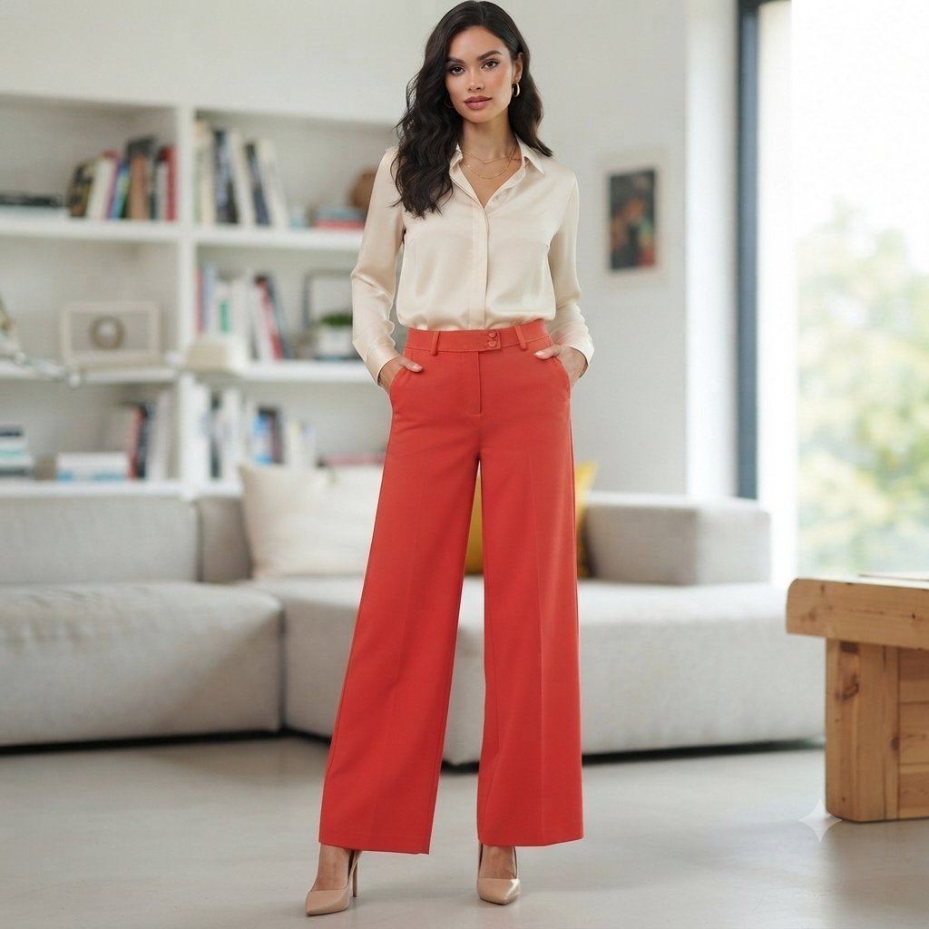 Pantalon droit élégant "someday." rouge corail - Taille 38