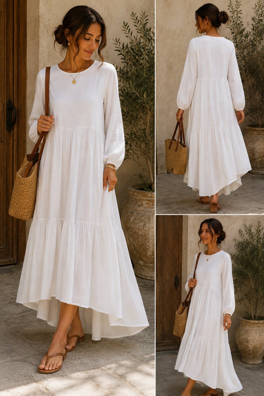 🌸🌸Robe longue blanche en lin Importée – Style bohème chic 🌸🌸