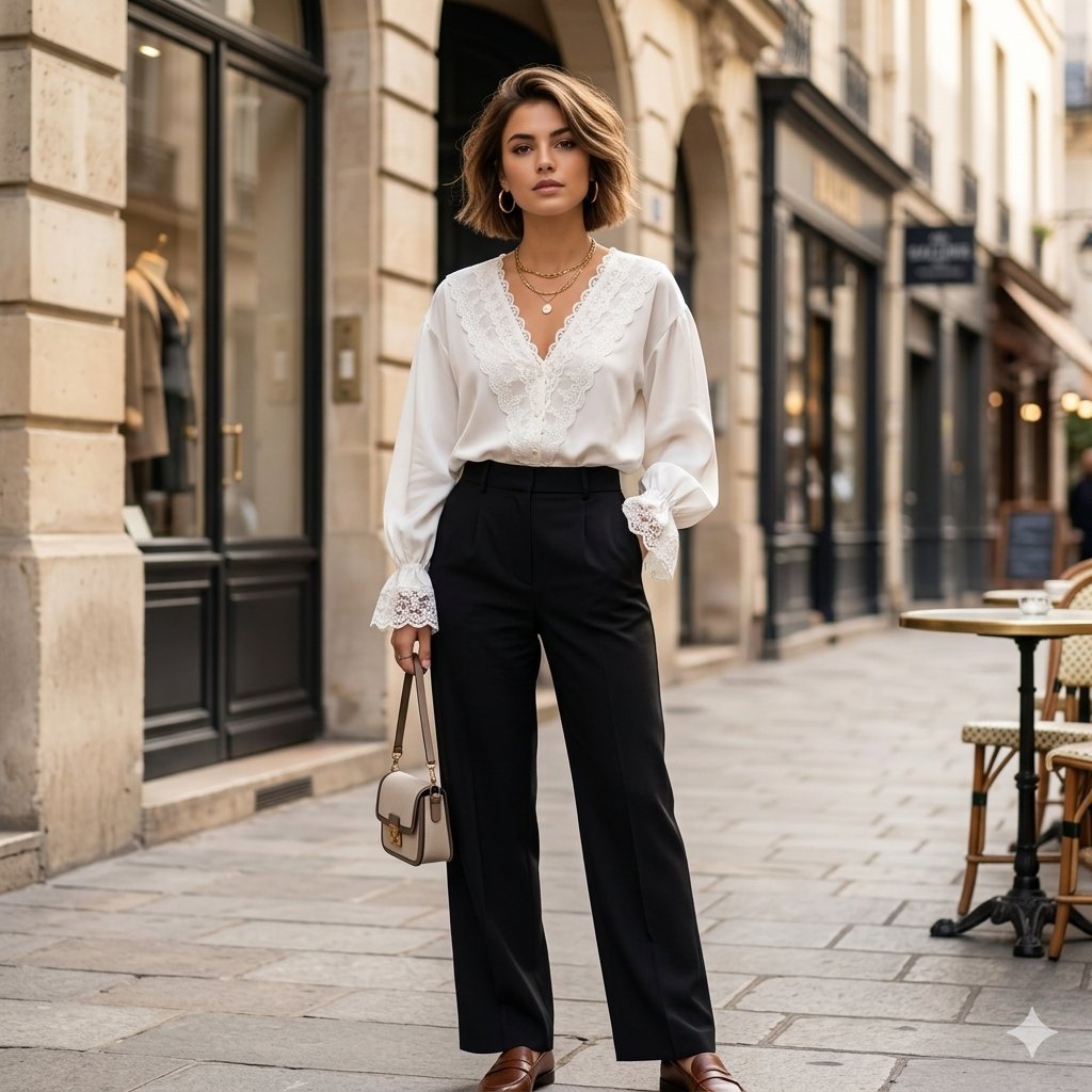 ​Blouse blanche romantique avec détails en dentelle – Taille M / L– État neuf