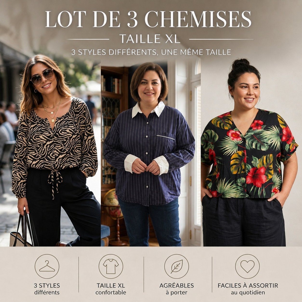 👚 Lot de 3 chemises femme – Taille XL – Styles variés et tendance