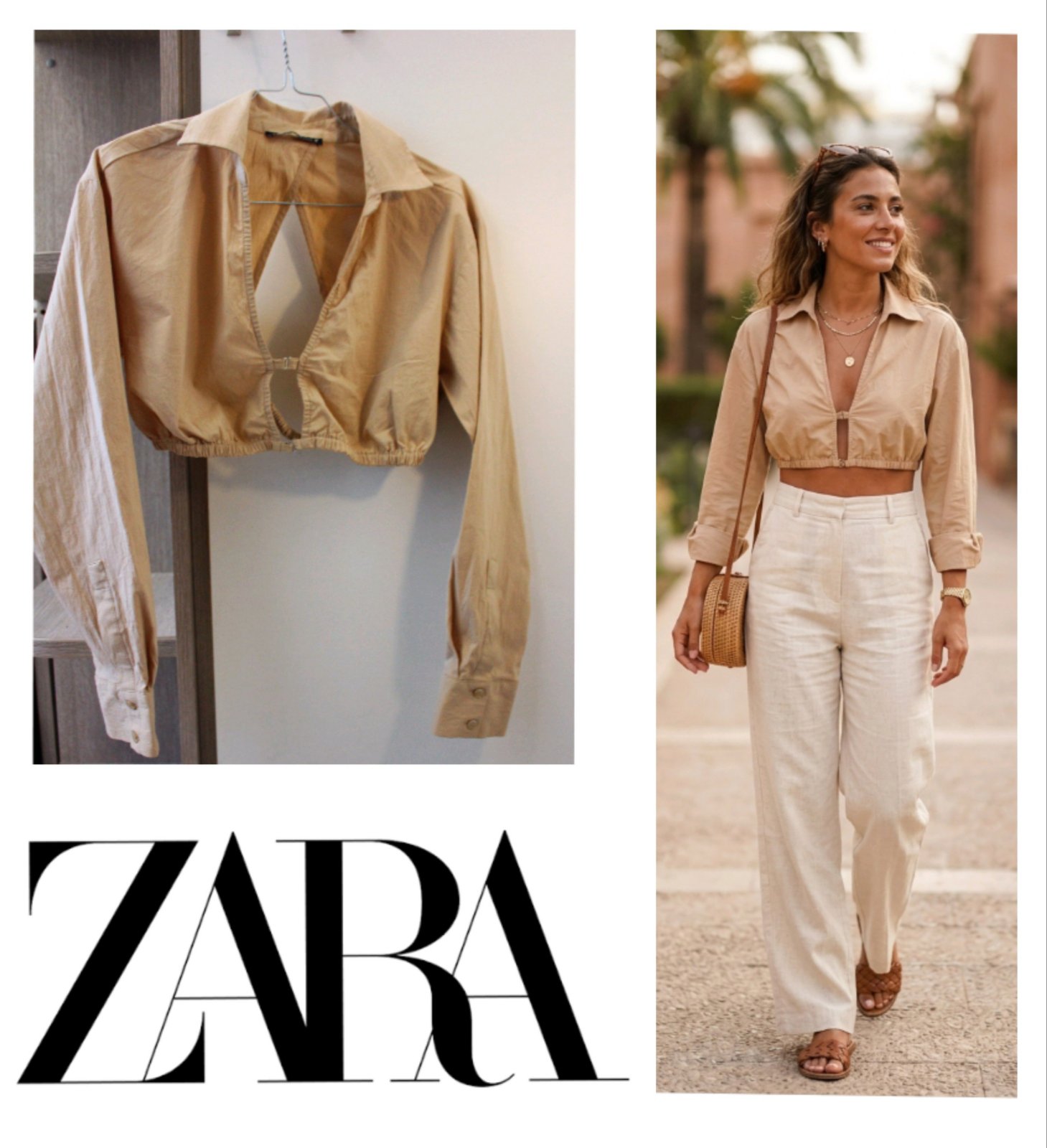 ✨Chemise Cropped ZARA – Beige Sable✨