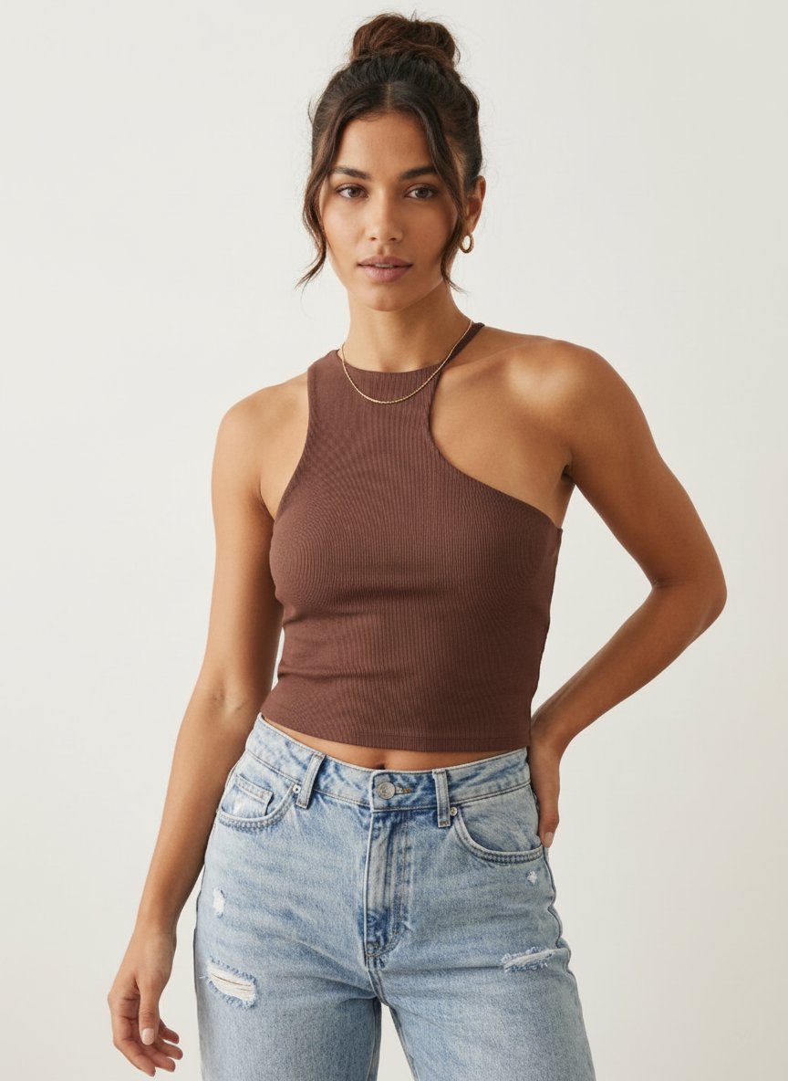Top asymétrique marron Bershka – Taille S
