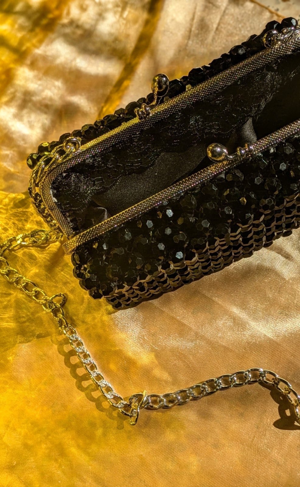 Pochette en perle noir soirée  faux cristal
