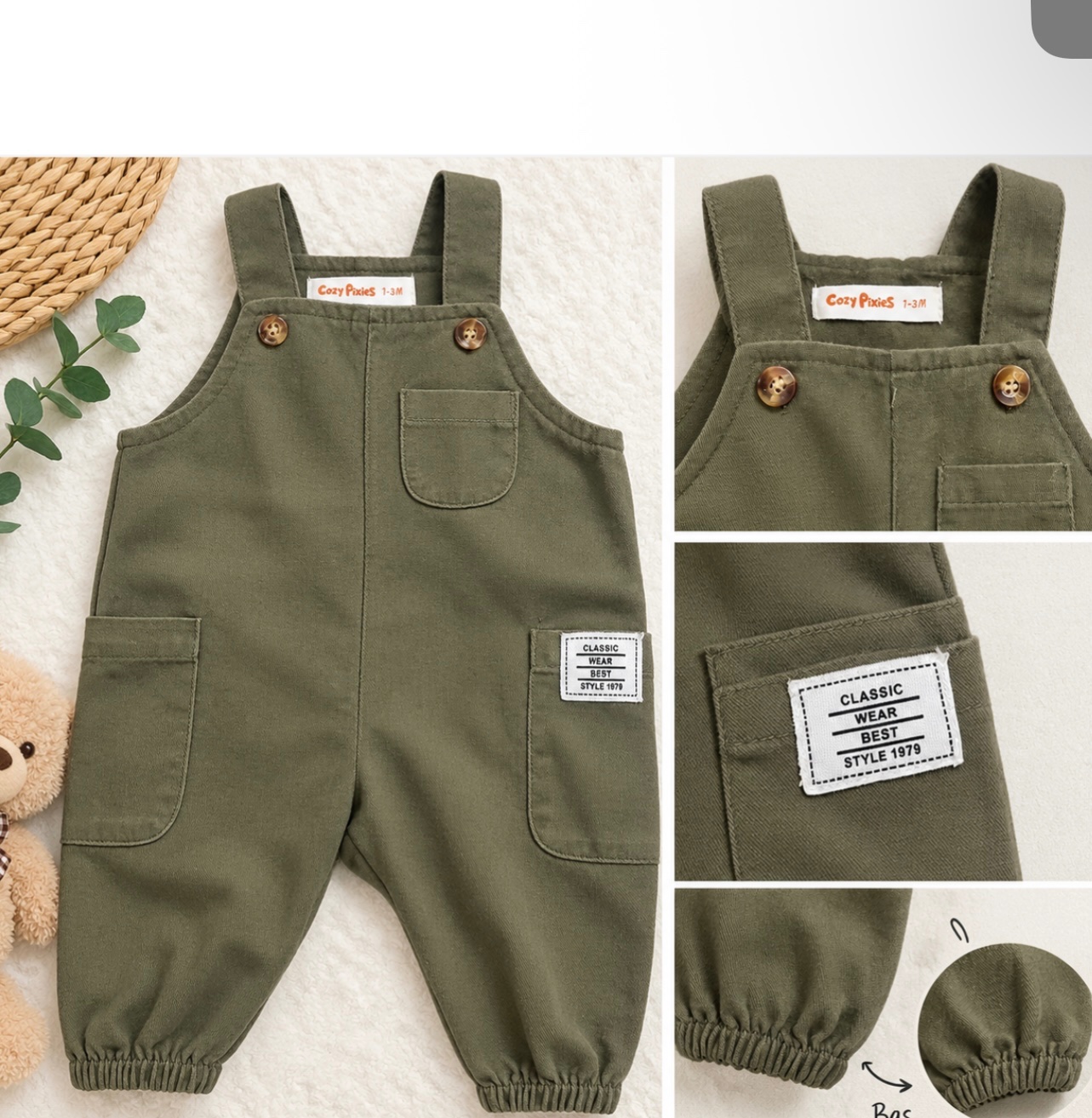 🧸 Salopette bébé vert militaire