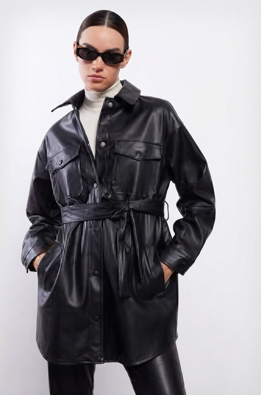 Veste longue en simili cuir 