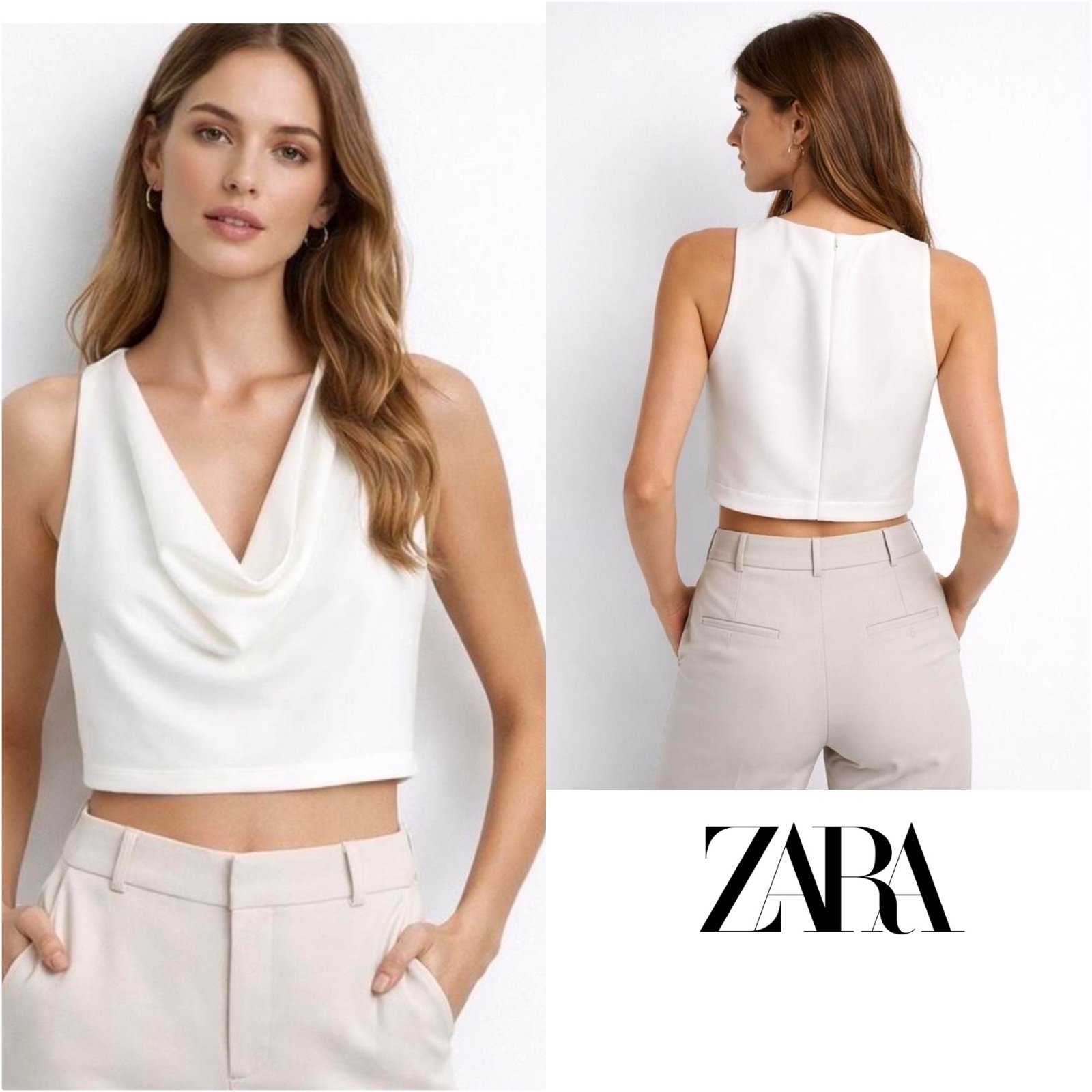 Zara top blanc drapé