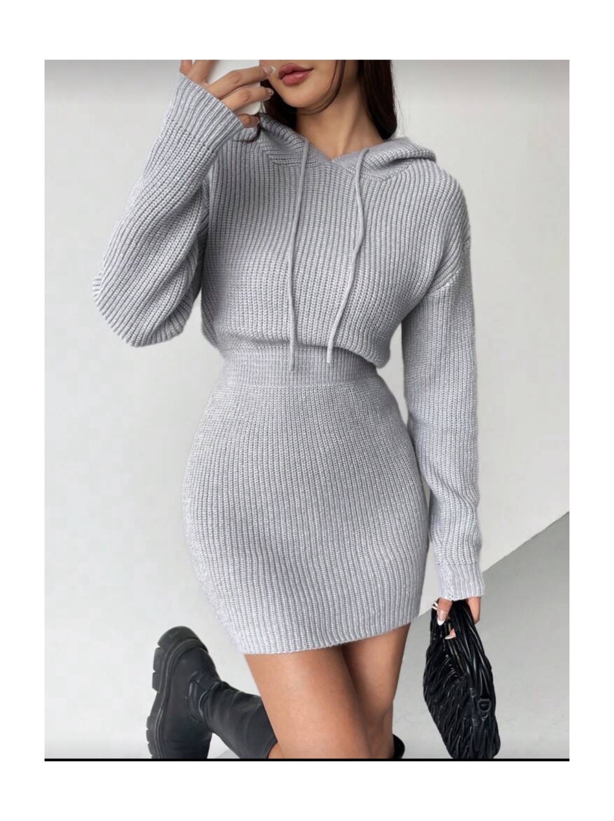 Robe en maille à capuche - Gris
