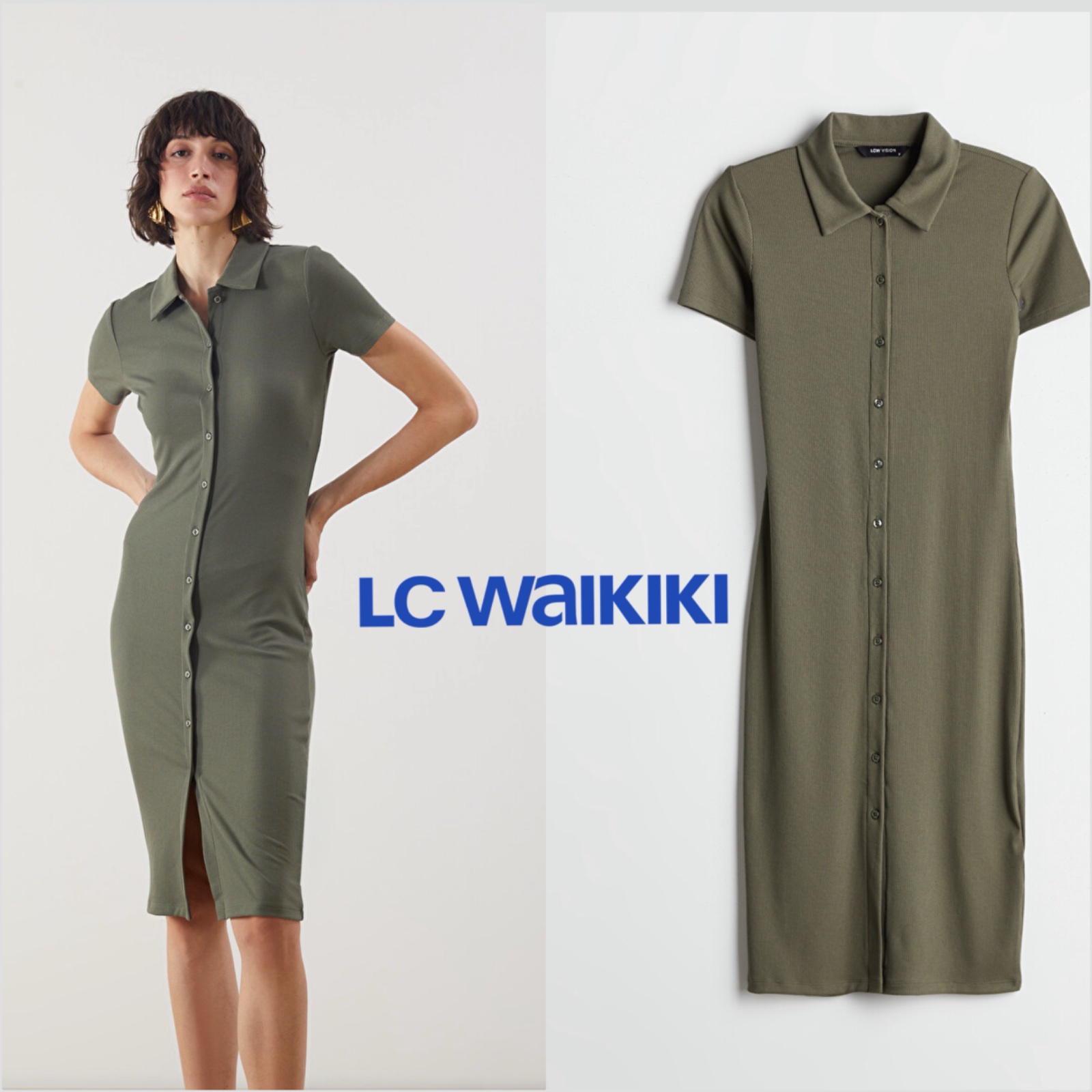 LCW Robe de chemise moulante KAKI 