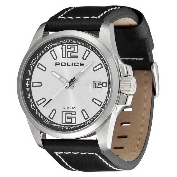 Montre Homme POLICE – Cadran Argenté & Bracelet en Cuir Noir Lancer 12591JVS-04
