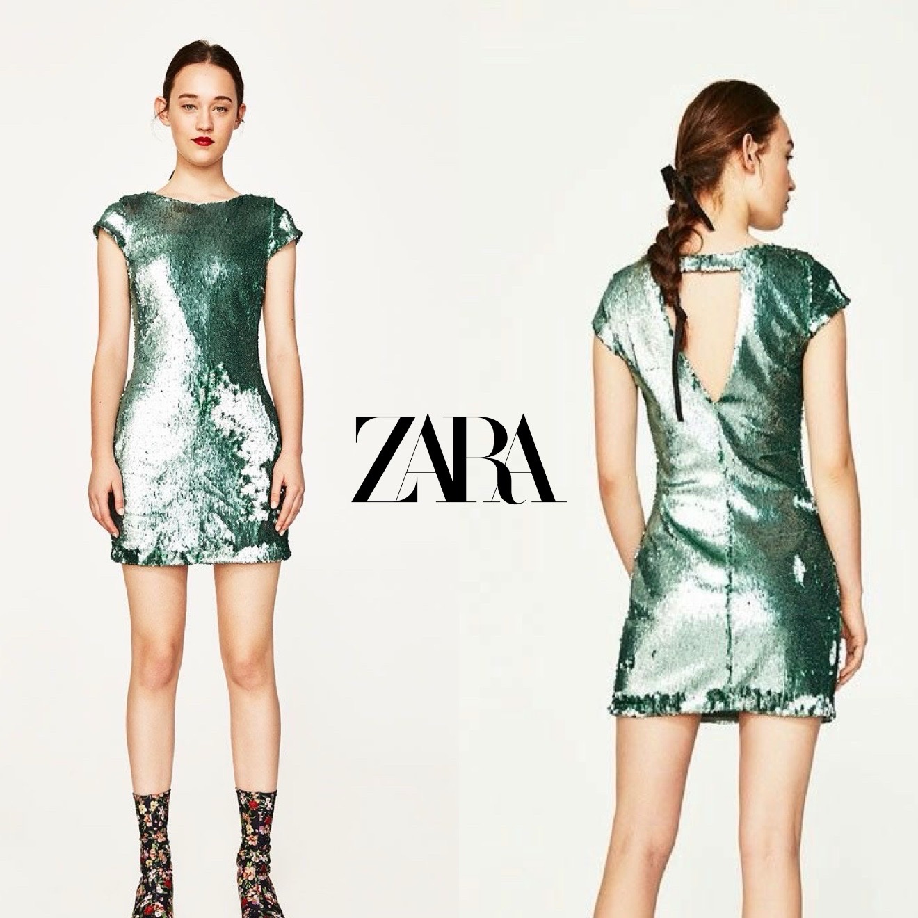 Zara Robe à paillettes vert menthe