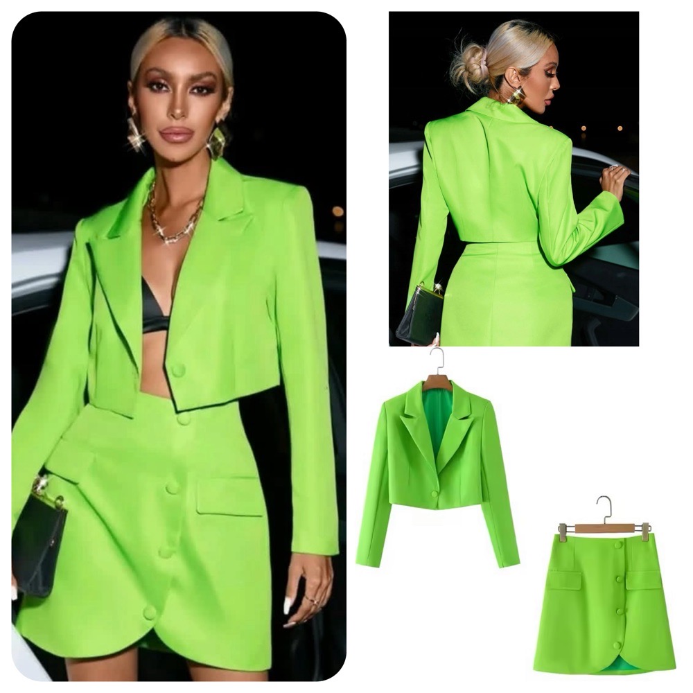 Ensemble Blazer Court et Mini-Jupe "Lime Éclatant"