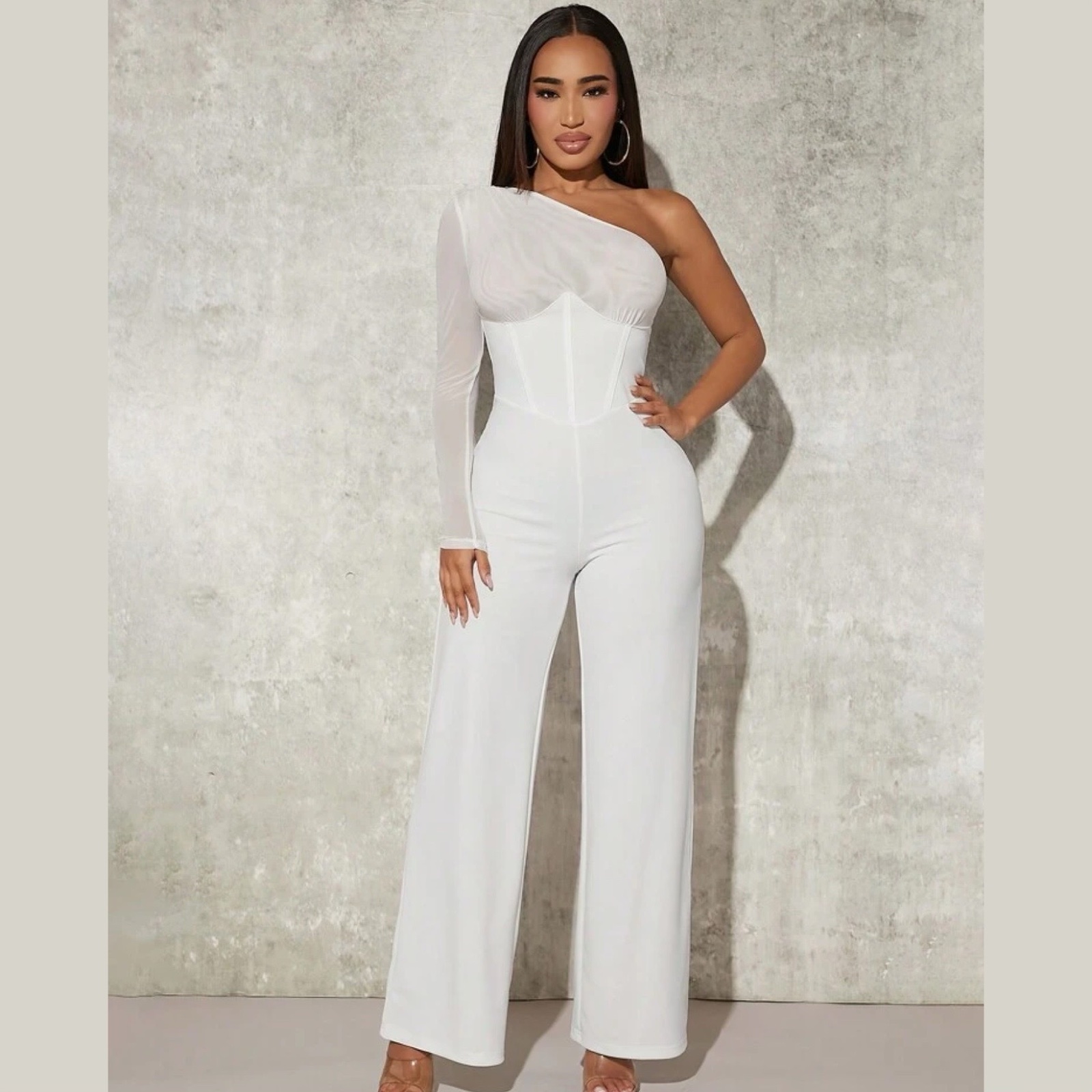 Combinaison One-Shoulder Blanche Glamour