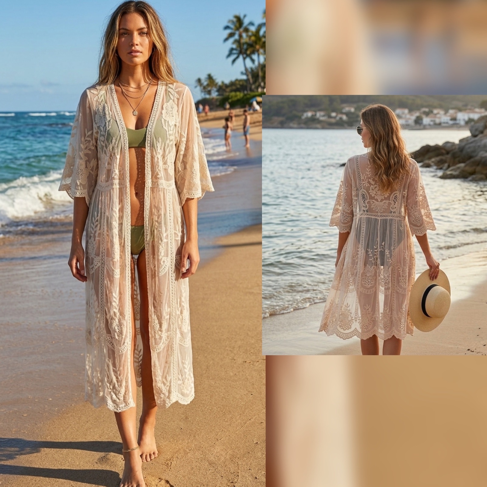 Kimono mi long en maille brodée de rachel zoe 