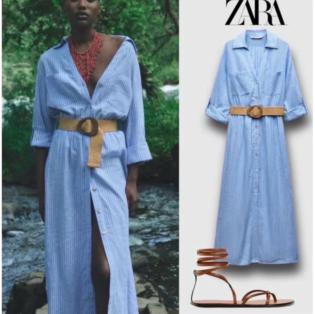 Zara robe-chemise mi-longue avec ceinture