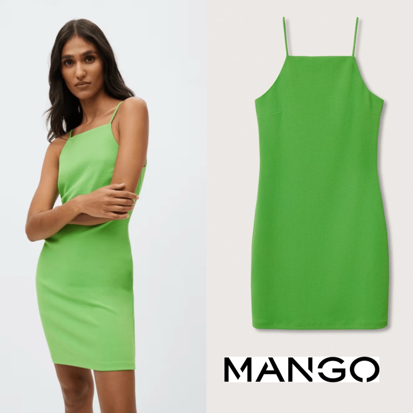 MANGO ROBE MINI VERTE À CÔTES