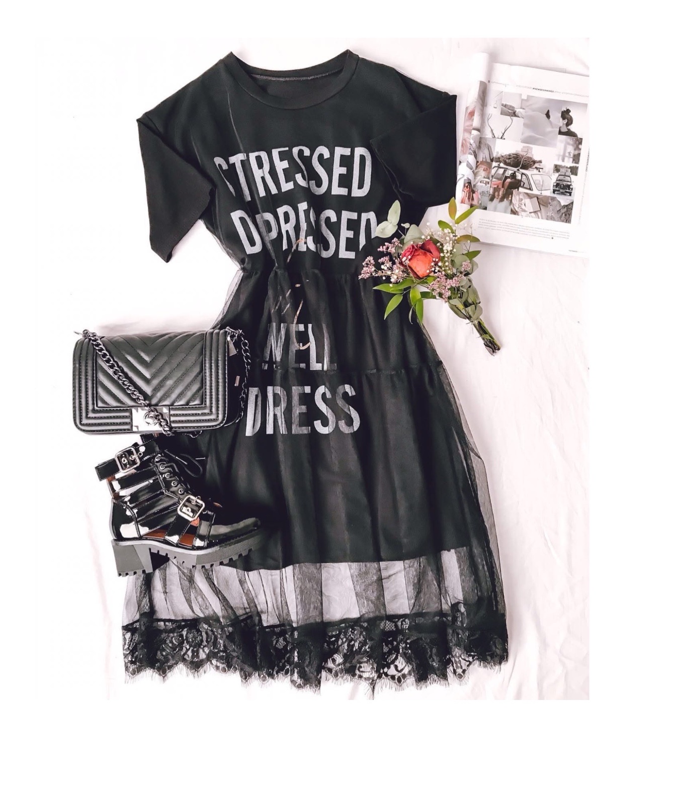 Robe t-shirt tulles et dentelle noire - Style Streetwear Chic