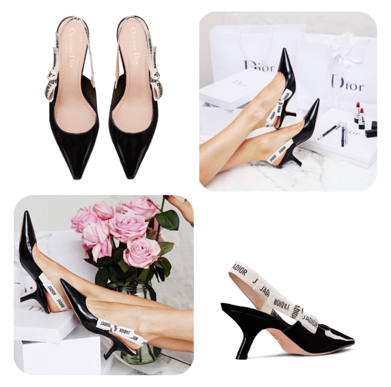Escarpins J'Adior Slingback Noir Vernis