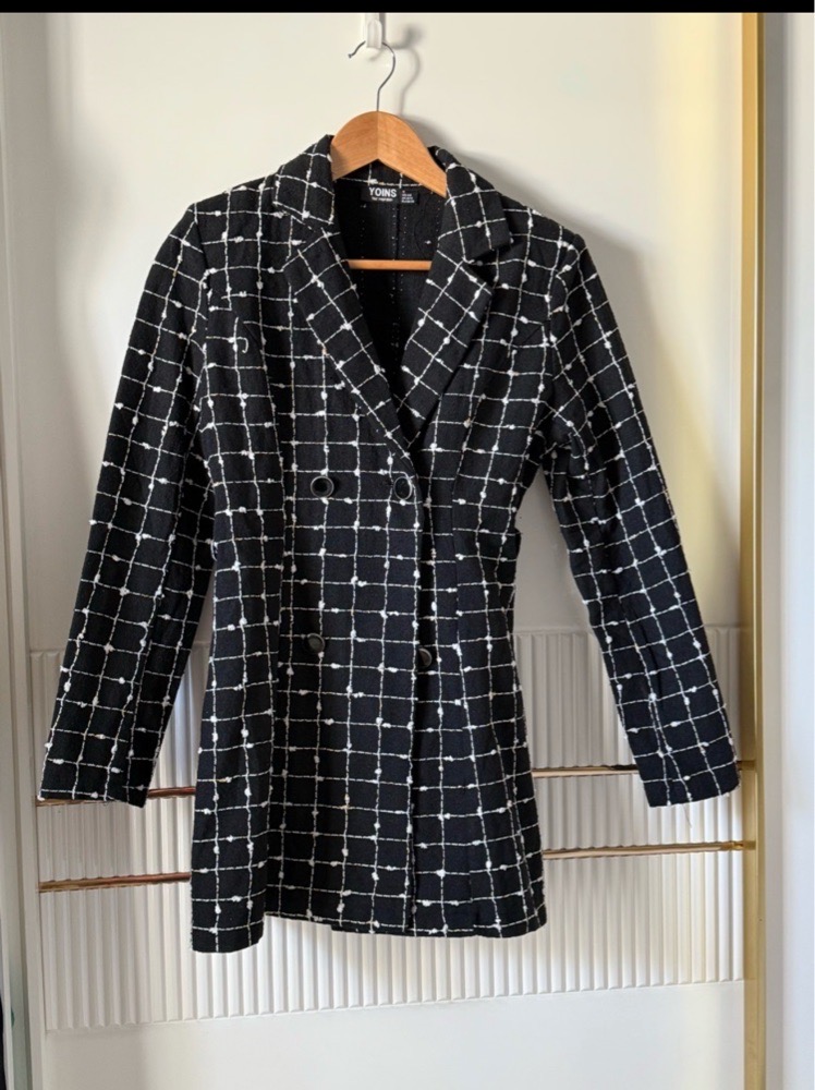Blazer mi-long à carreaux