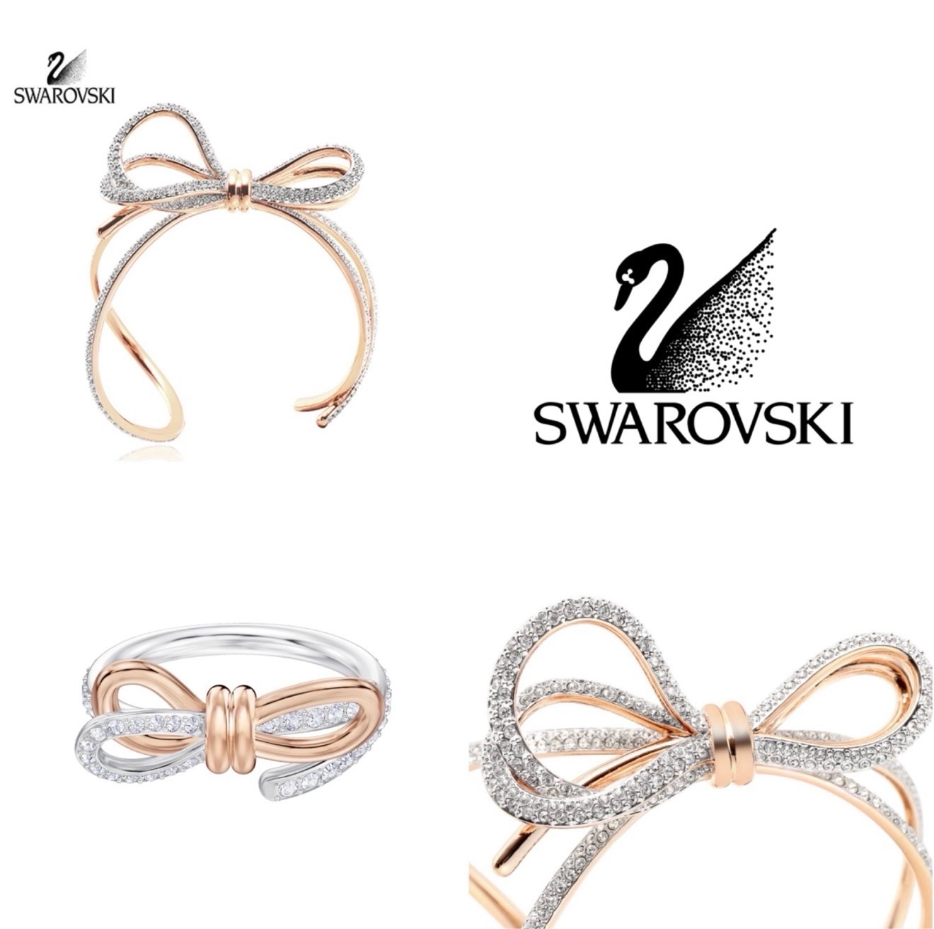 Set Swarovski nœud chic (Bague taille 55 & Bracelet M)