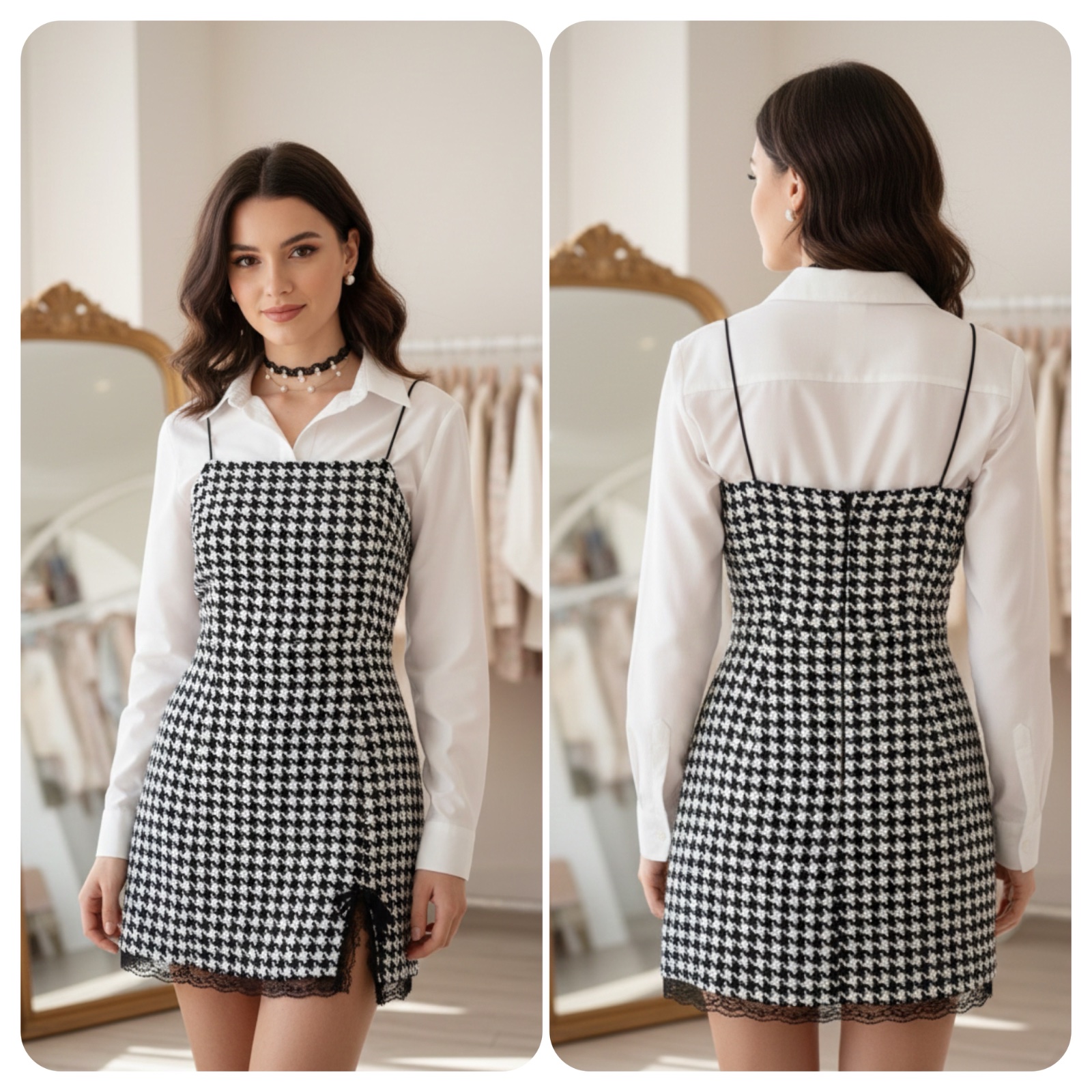 Robe Courte en Tweed Bouclé  Style Rétro Chic
