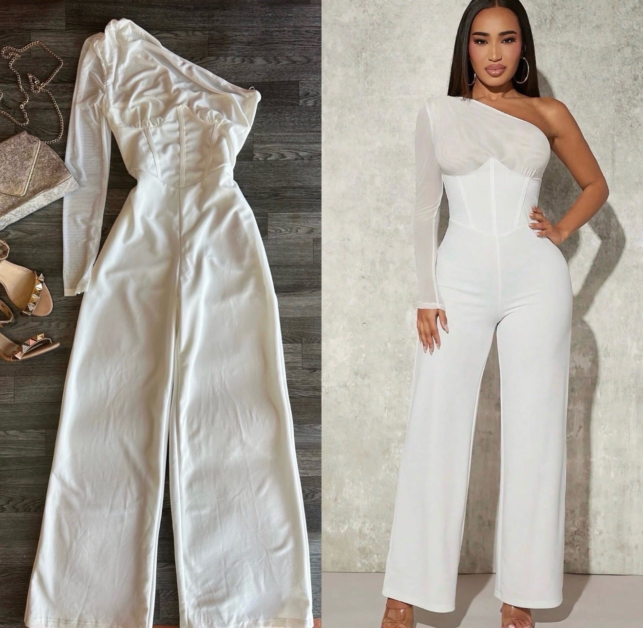 Combinaison One-Shoulder Blanche Glamour