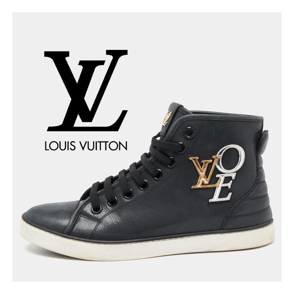 Louis Vuitton Dark Grey Nubuck Leather Punchy Love Patch High Top Sneakers