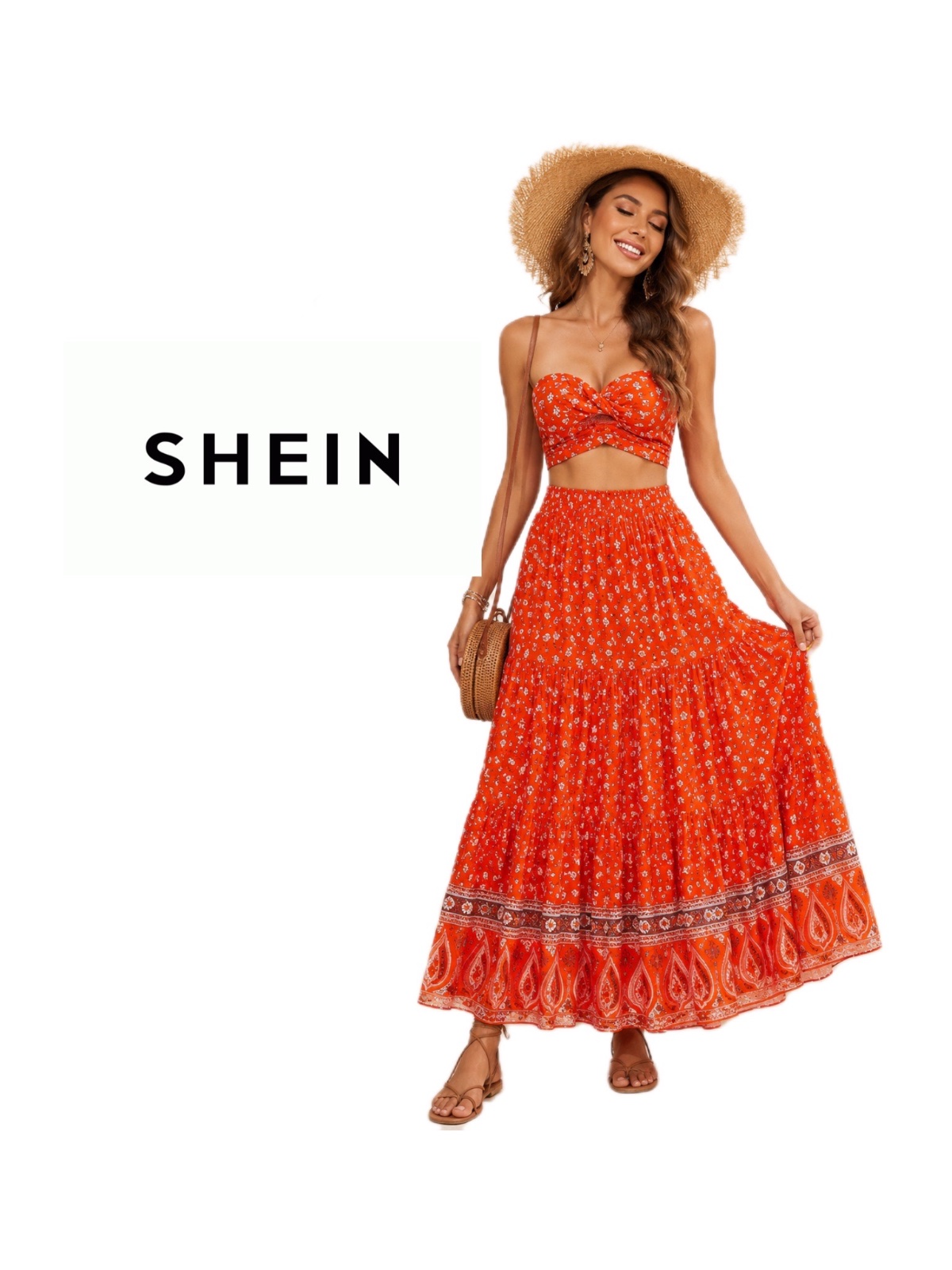 Magnifique Ensemble d'Été 2 Pièces – Crop Top Croisé & Jupe Longue Bohème