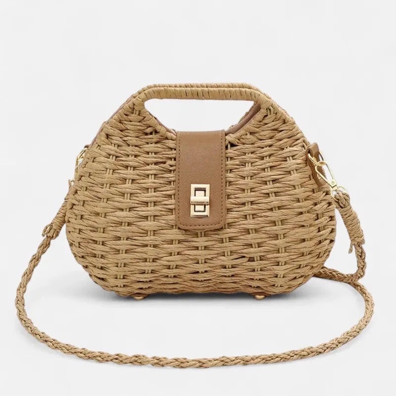 Sac à main bandoulière en paille avec fermoir doré Anais