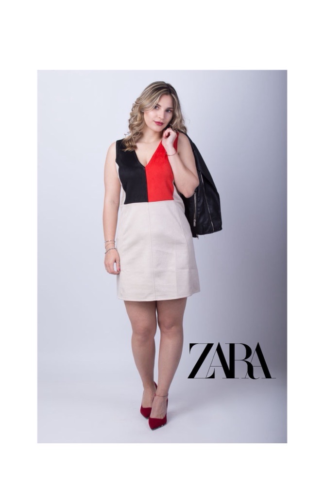 ZARA Robe en daim beige tricolore