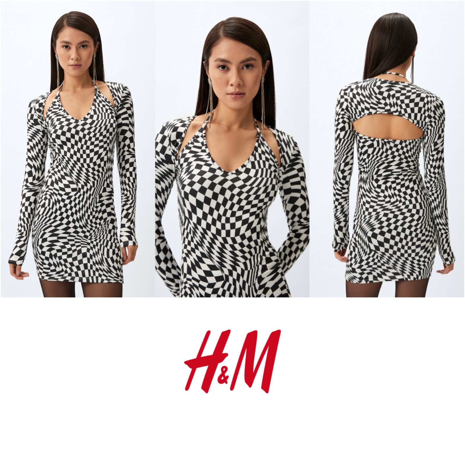 H&M Robe moulante à carreaux avec etiquette 
