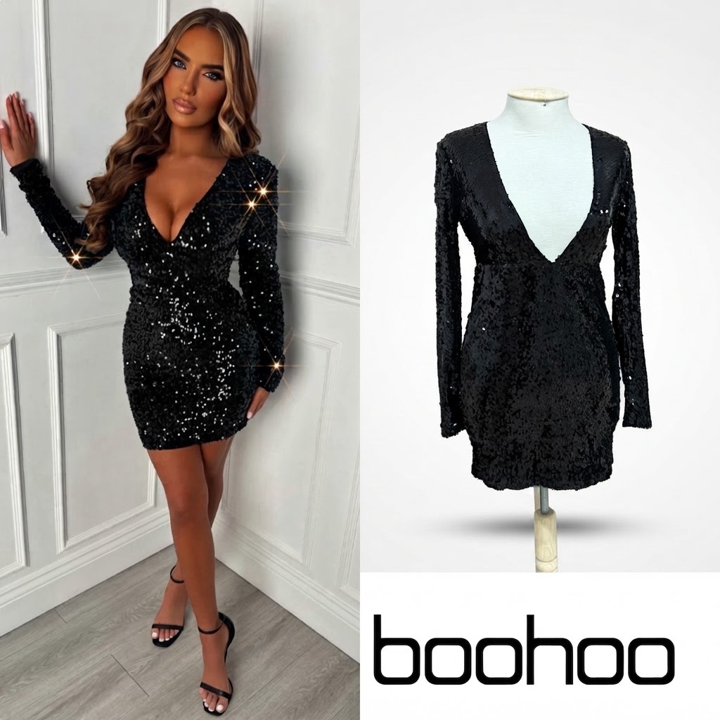 Robe courte pailletée noire Boohoo - Taille M (38)