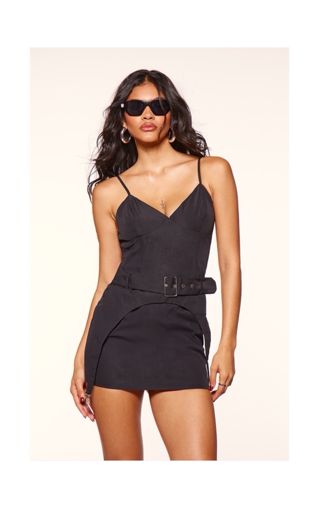 Robe de tailleur tissée noire courte