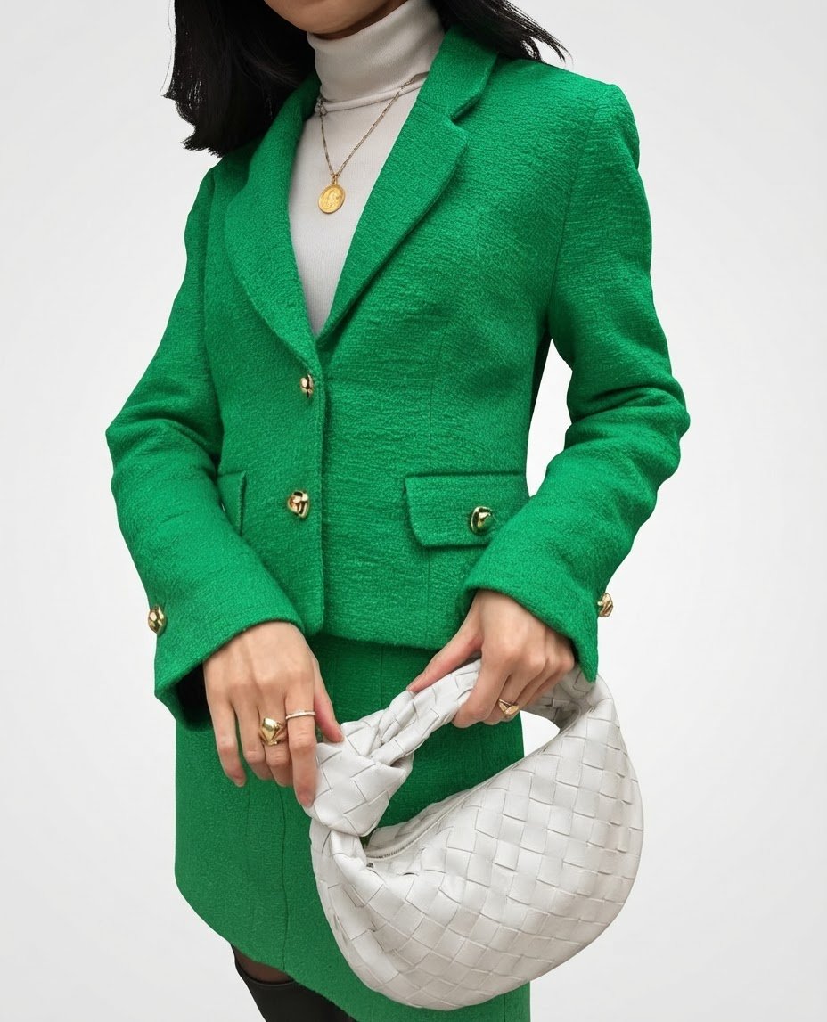 ZARA NEUF ENSEMBLE JUPE BLAZER CROPPED TEXTURÉ FEMME CORDON