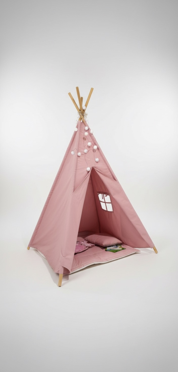 Tente de couleur rose avec tapis et 2 coussins