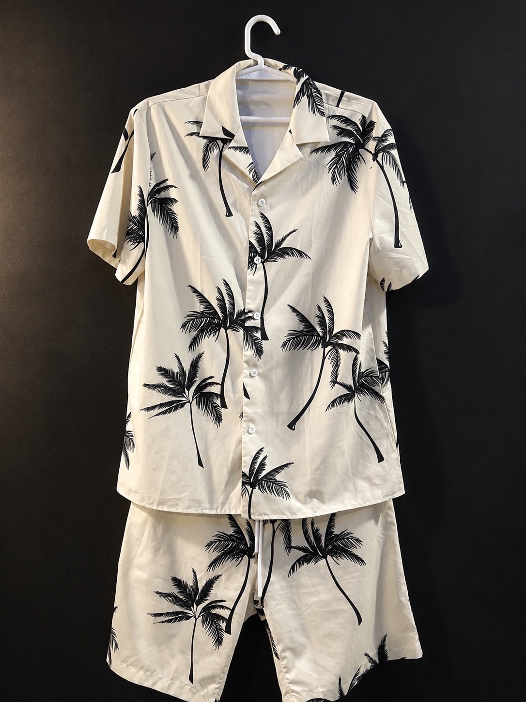 Chemise et Short hawaïen imprimé cocotier pour hommes, ensemble deux pièces décontracté pour vacances, chemise à manches courtes et boutons