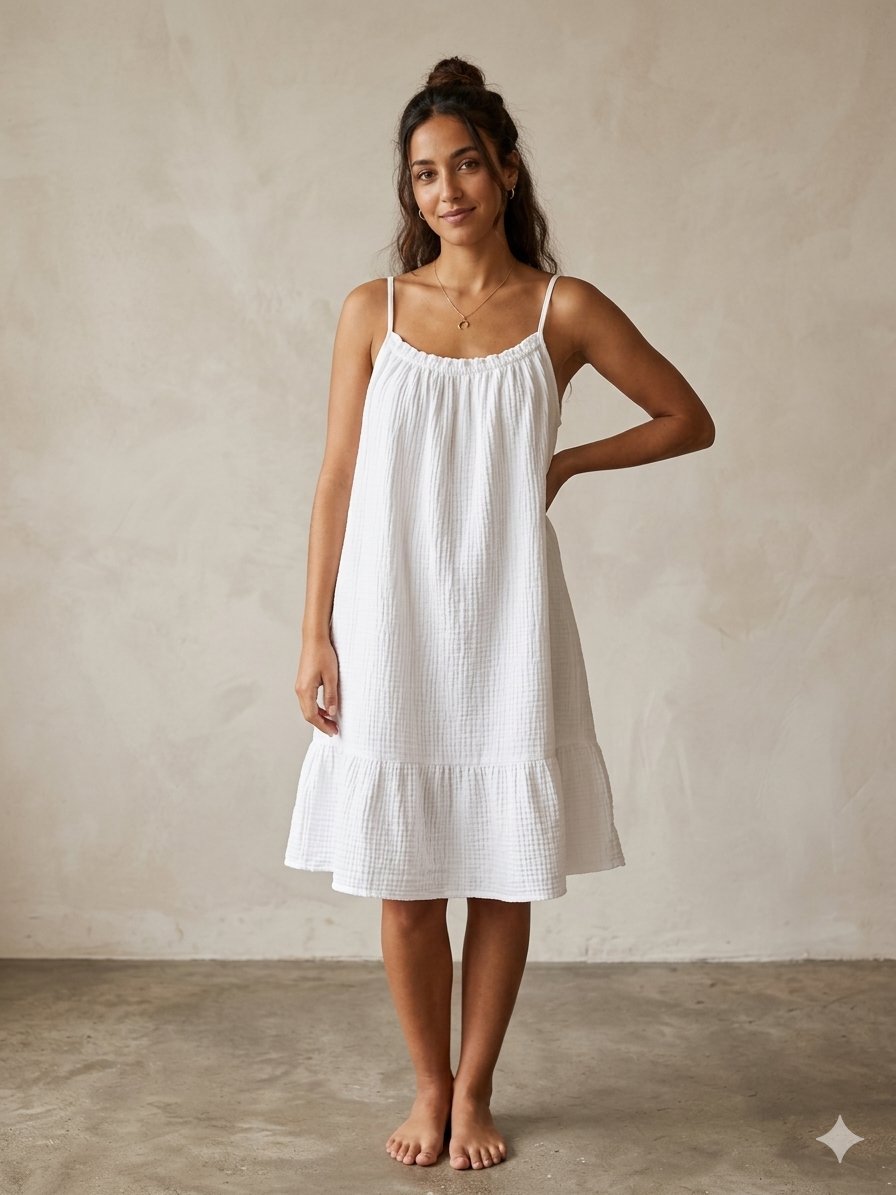  Robe d'été en gaze de coton blanche – Style Bohème