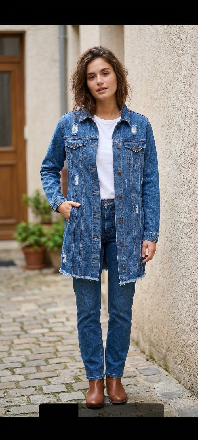 ​Veste / Chemise longue en jean vintage — Tendance & Style
