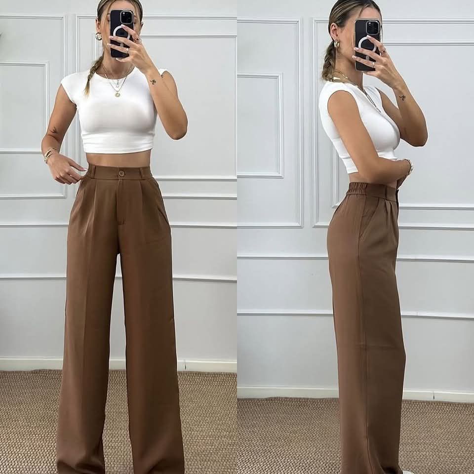 Pantalon large taille haute 