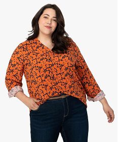 Blouse femme grande taille imprimee a manches longues orange 